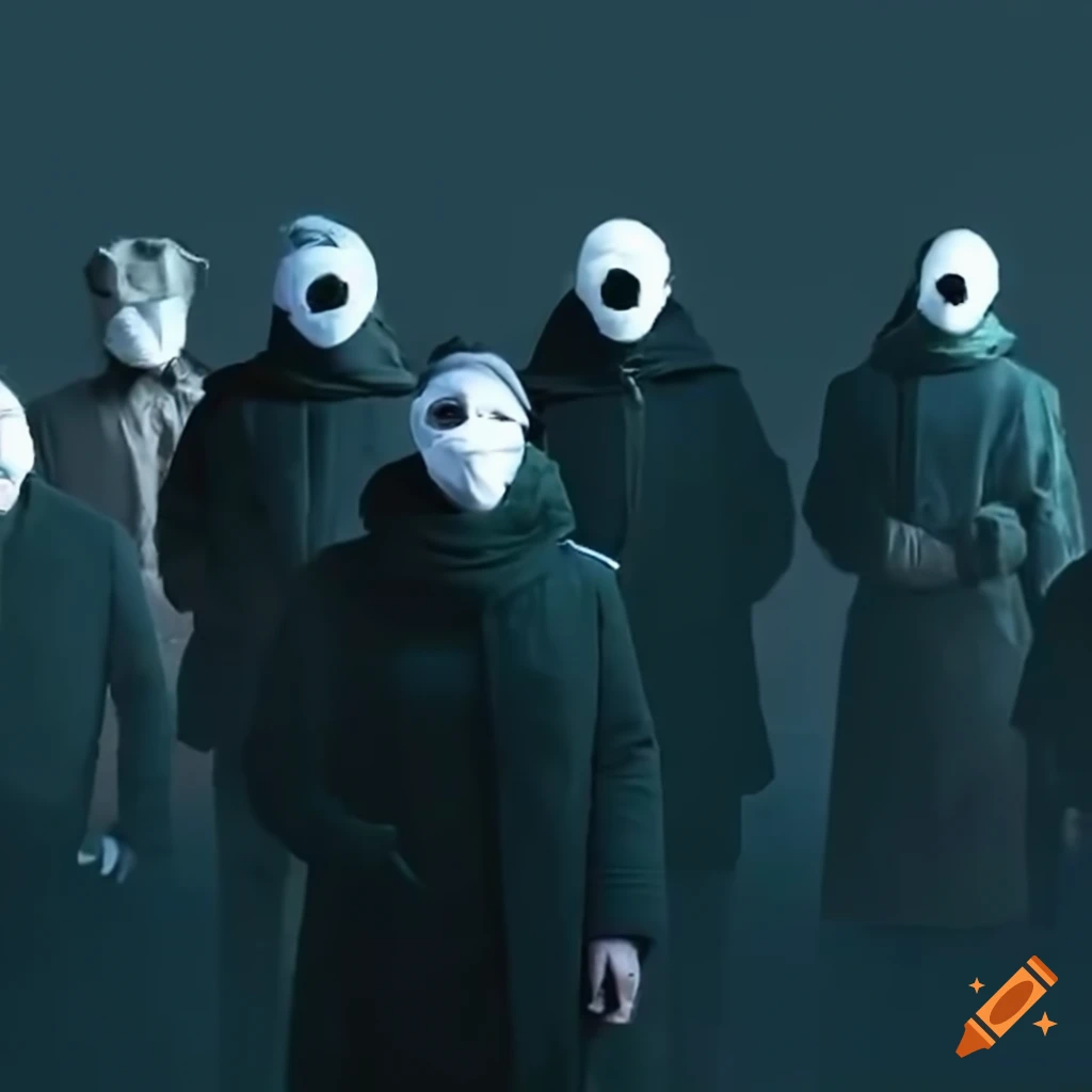 Group of people wearing masks and standing together