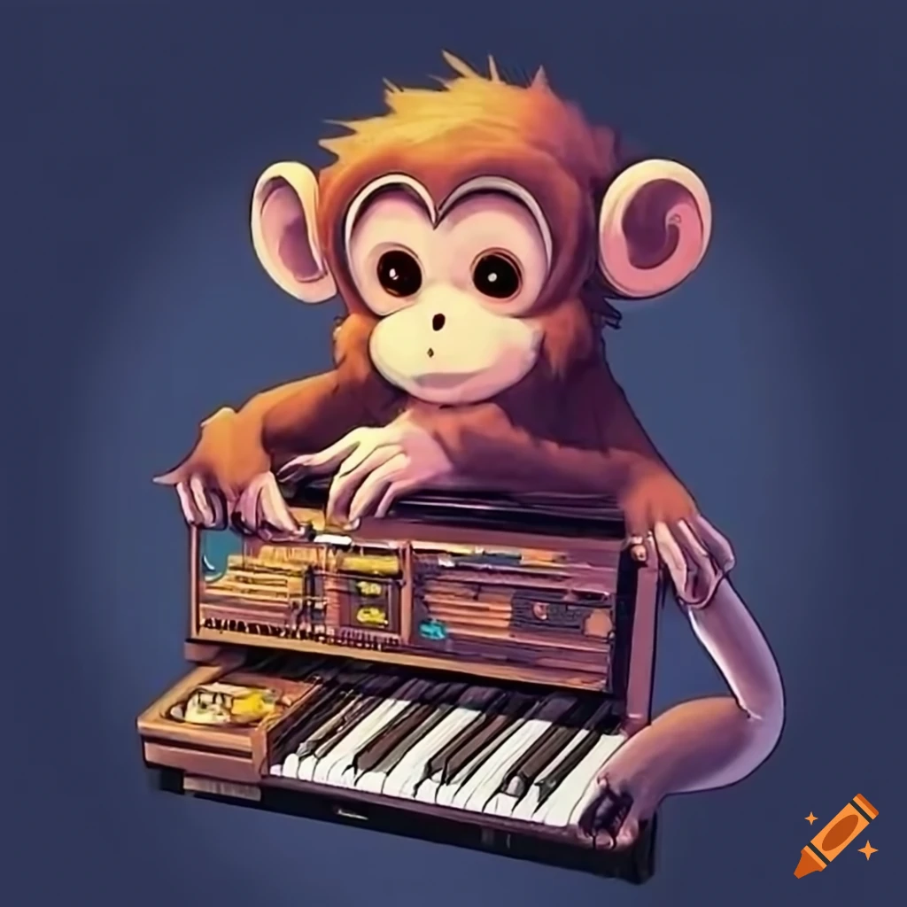 Vintage monkeys playing electric organ on Craiyon