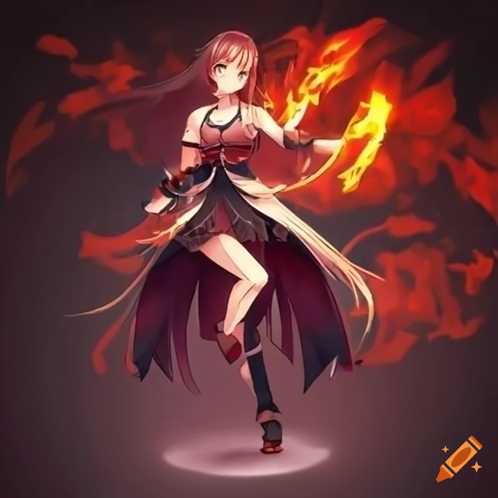Anime girl holding a fire sword on Craiyon