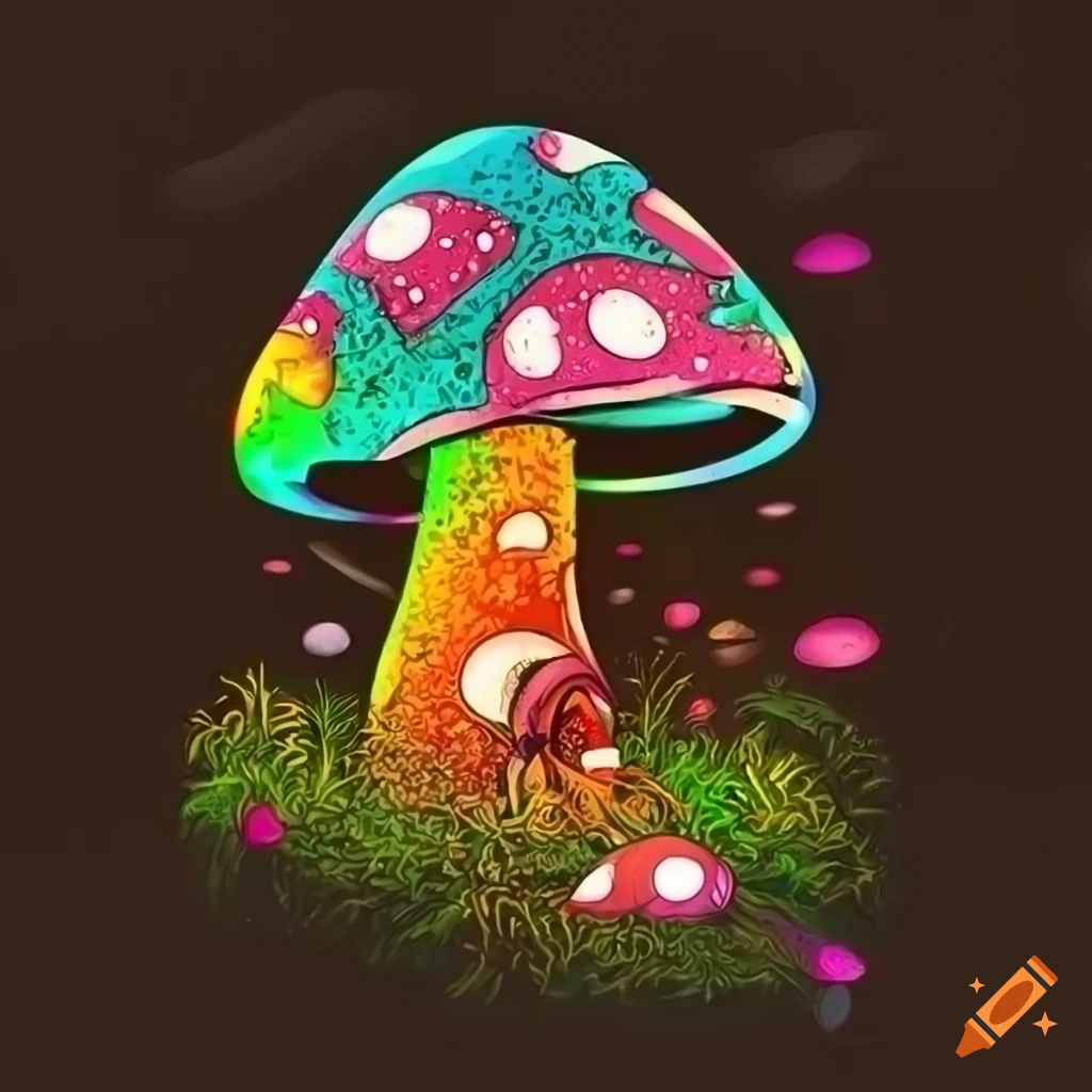 logo design with a magical mushroom and portal