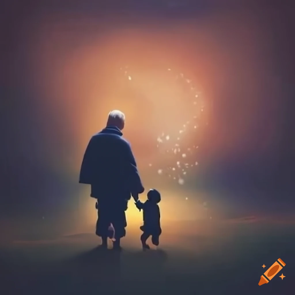 grandfather and grandson walking hand in hand
