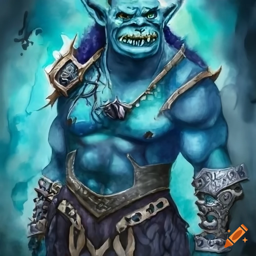 Ethereal blue orc warrior with a smile on Craiyon