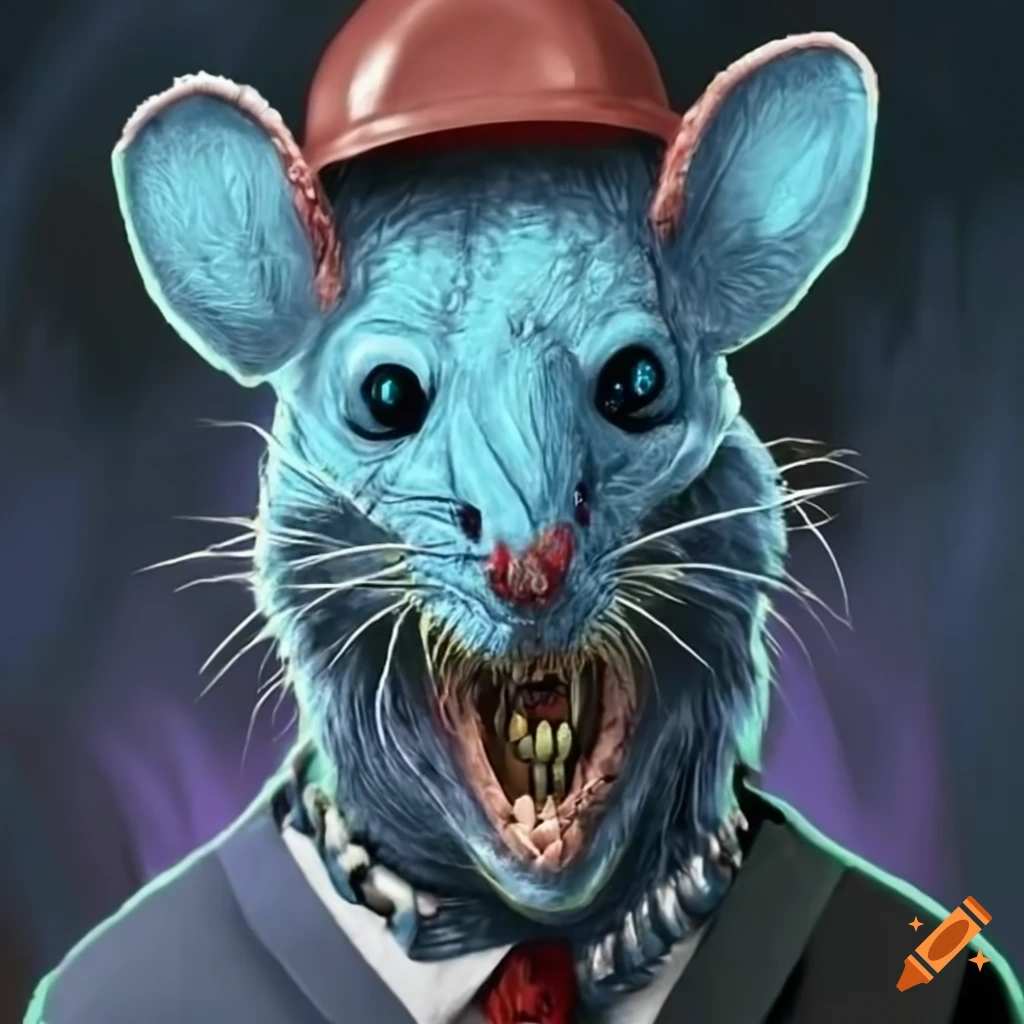 digital art of a ghoulish rat with a hard hat and tie