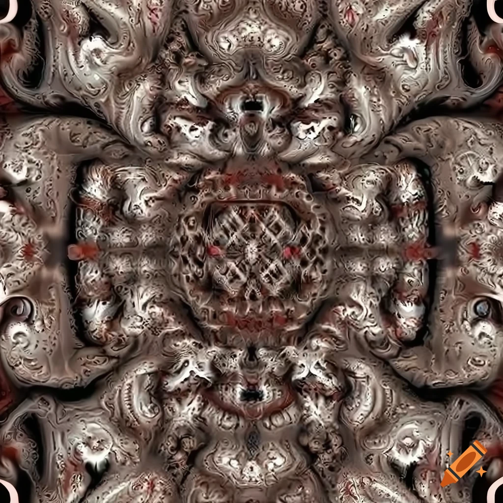seamless fractal pattern in beige, brown, silver, black, white, and red colors
