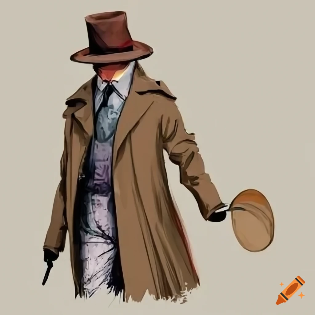 Image of a mysterious detective in a trench coat and hat on Craiyon
