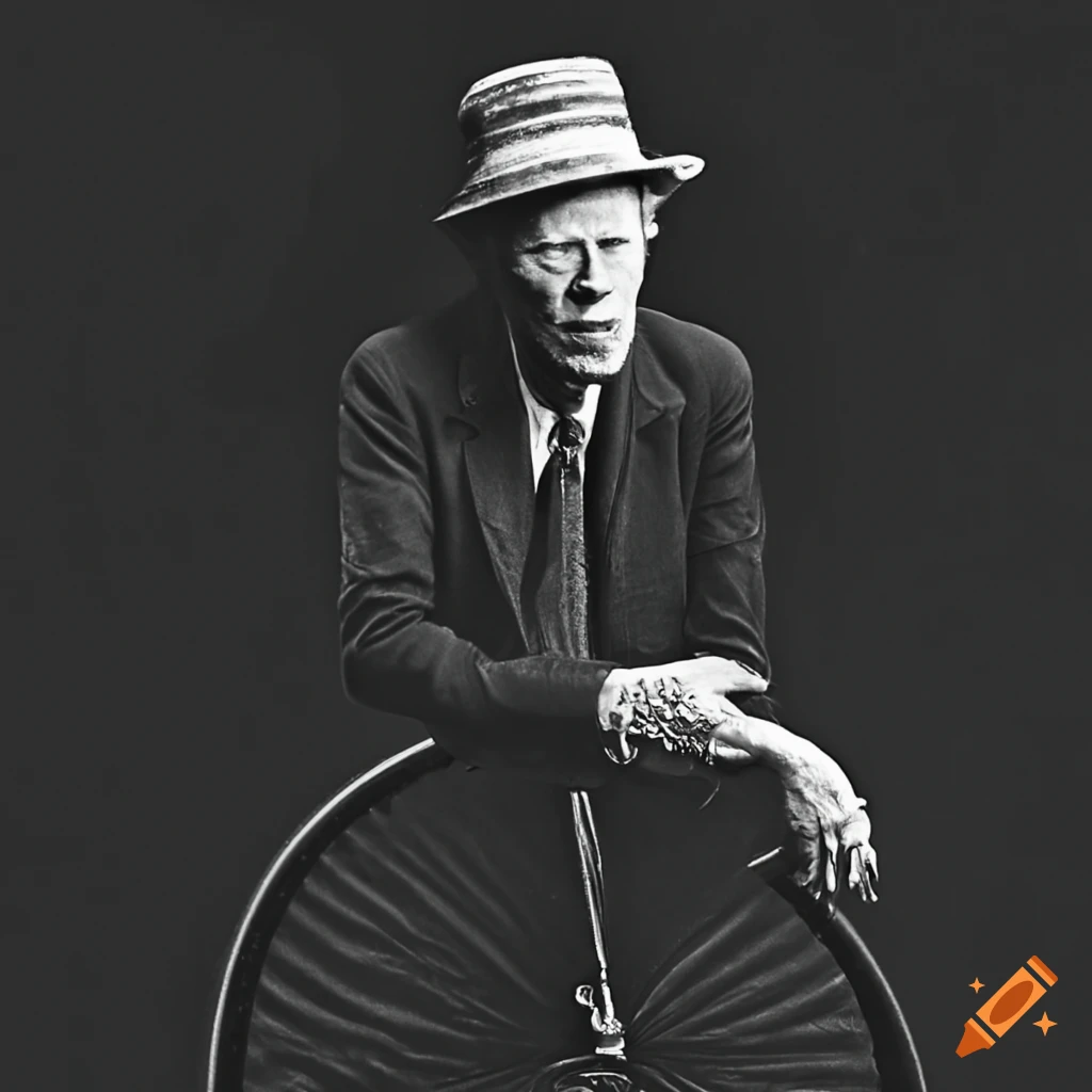 Image of tom waits on a penny-farthing on Craiyon