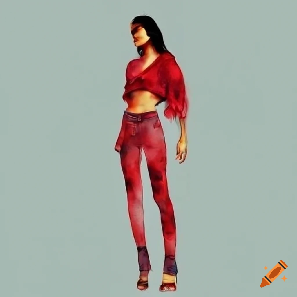 Red skinny jeans and crop top outfit on Craiyon