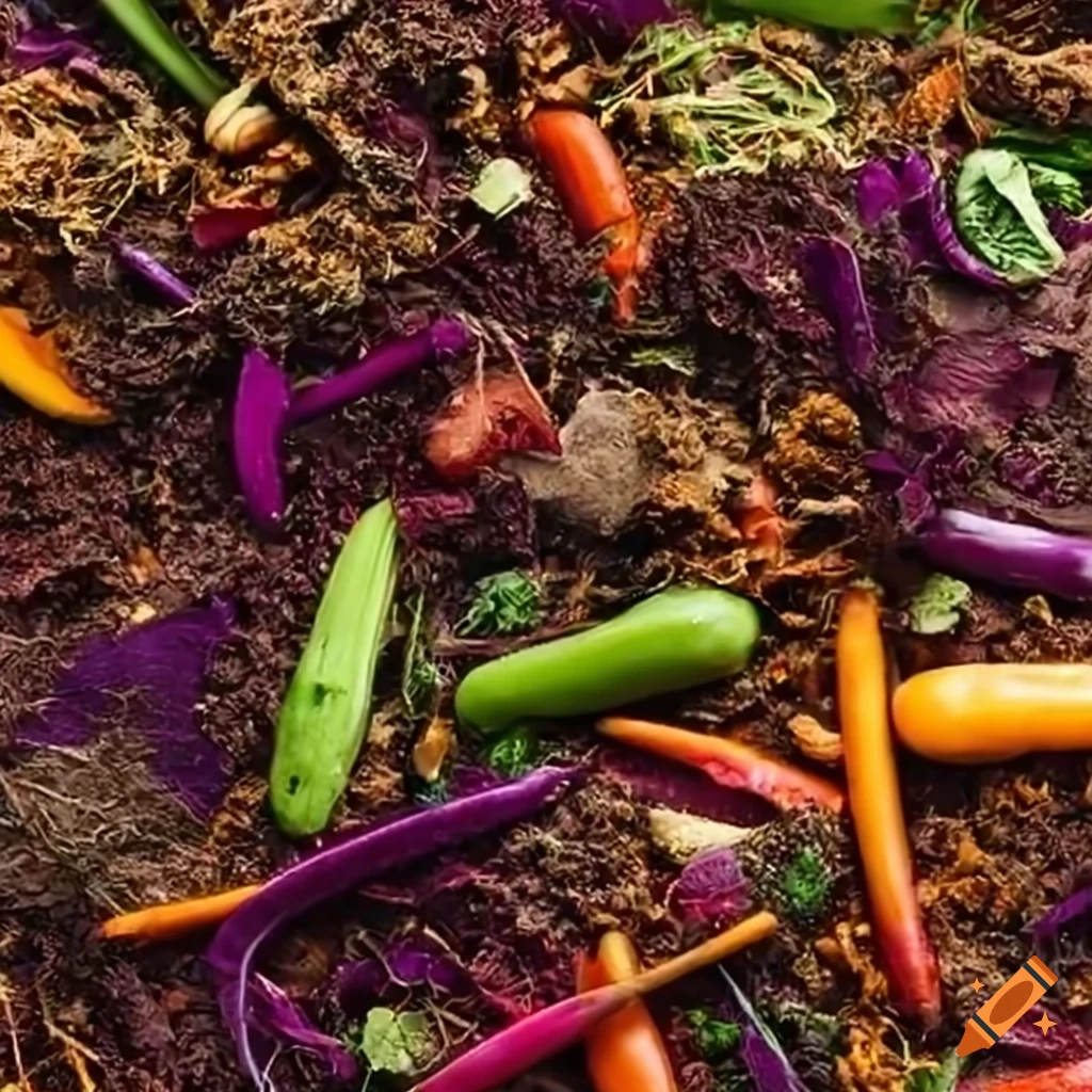 Vibrant mix of vegetables in compost on Craiyon