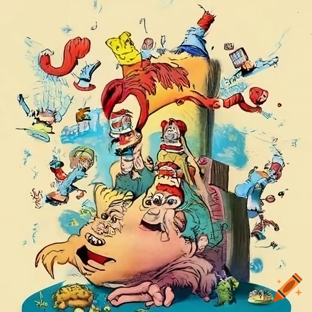 colorful humorous book illustration of billboard advertising