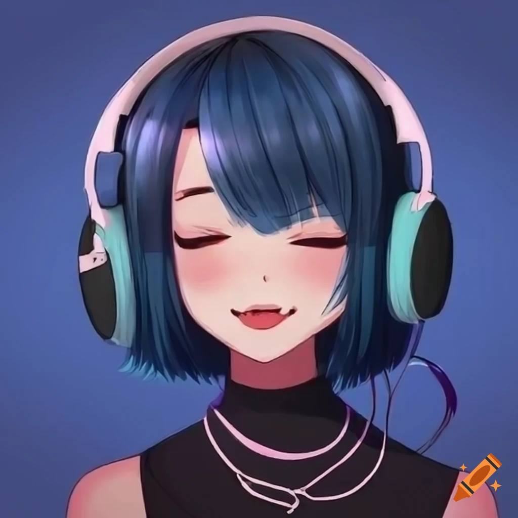 Anime Panda Woman With Closed Eyes And Headphones 8162