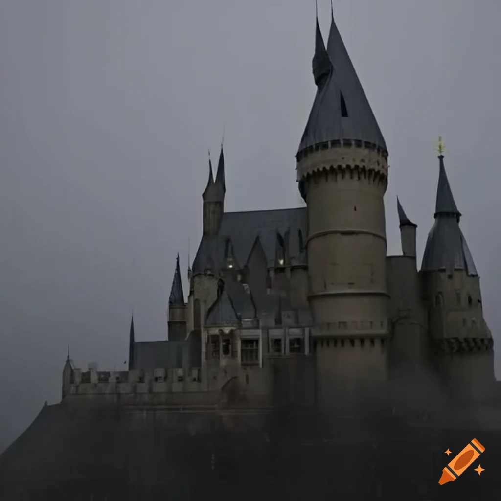 Hogwarts castle in the rain