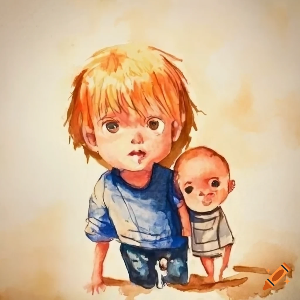 Watercolor painting of a dad and two little boys on Craiyon