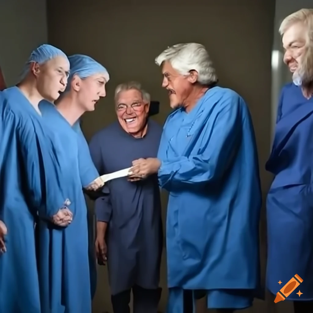 Jay leno in hospital gown making doctors laugh