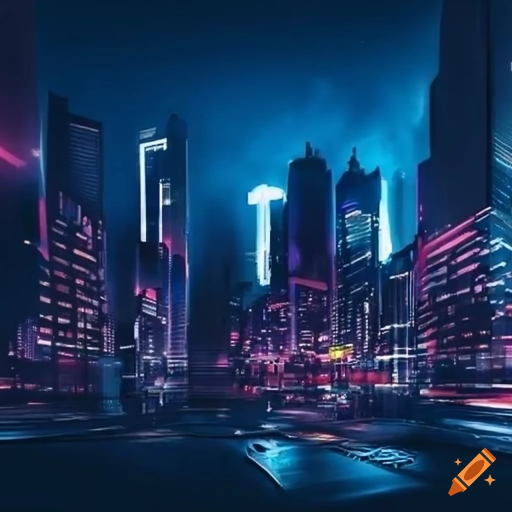 futuristic cityscape with neon lights