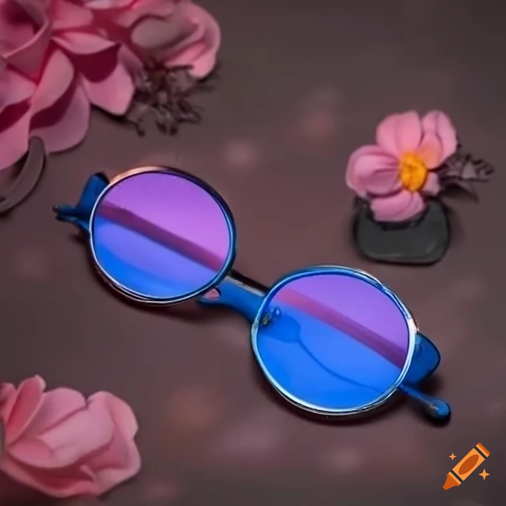 blue metallic glasses with rose tinted lenses and panda charm