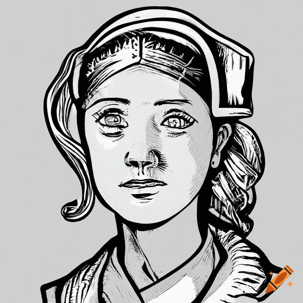 woodcut style drawing of a nurse