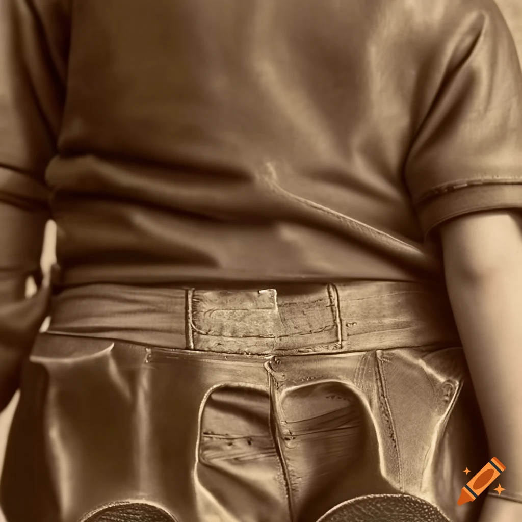 close-up vintage photograph of two boys in leather outfits