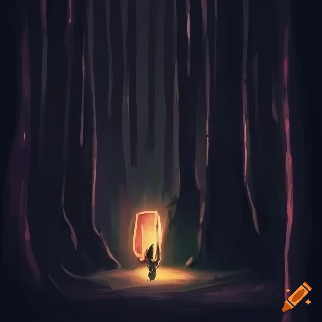 Artwork of a lonely man in a rainy forest