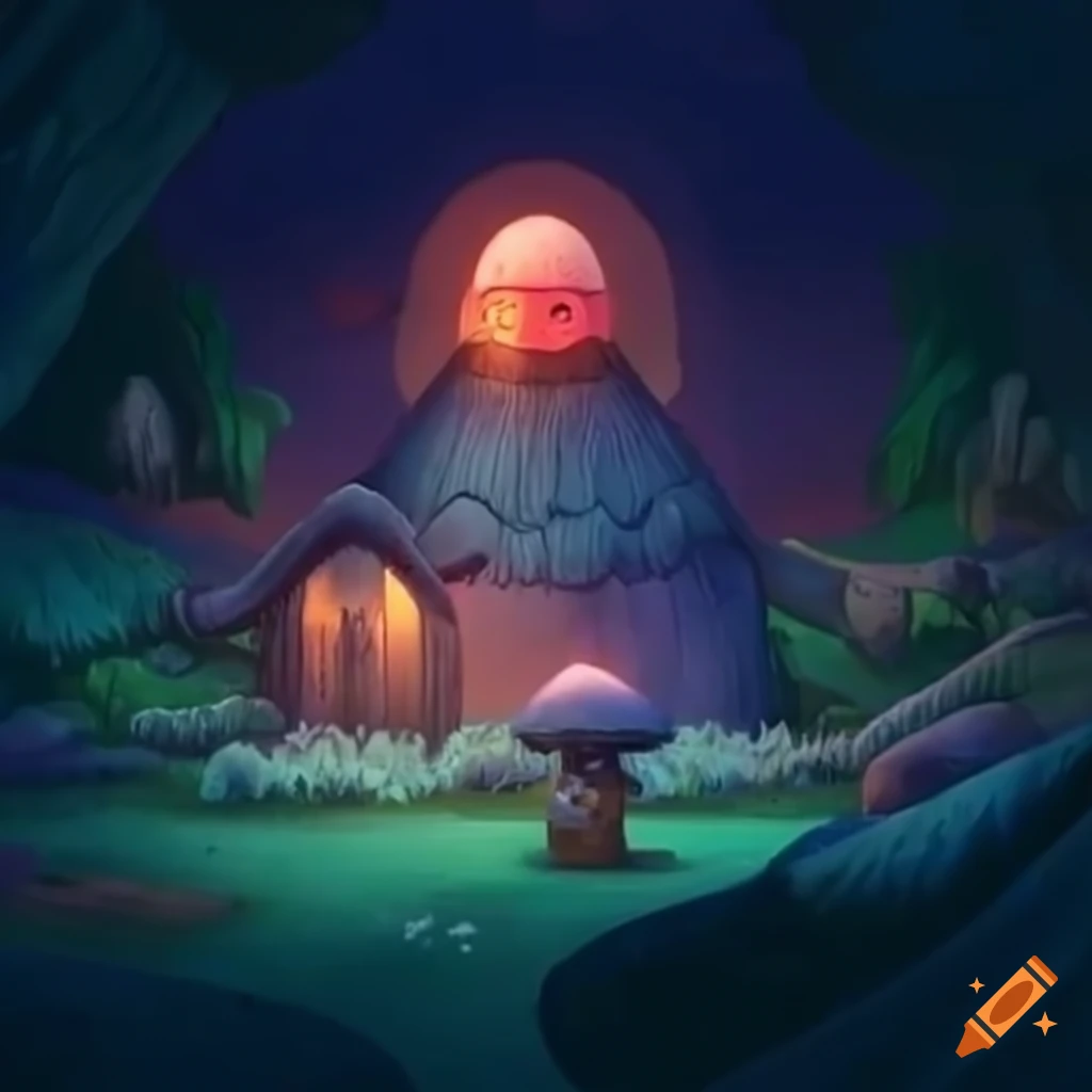 Dreamy farm with glowing mushrooms at dawn on craiyon
