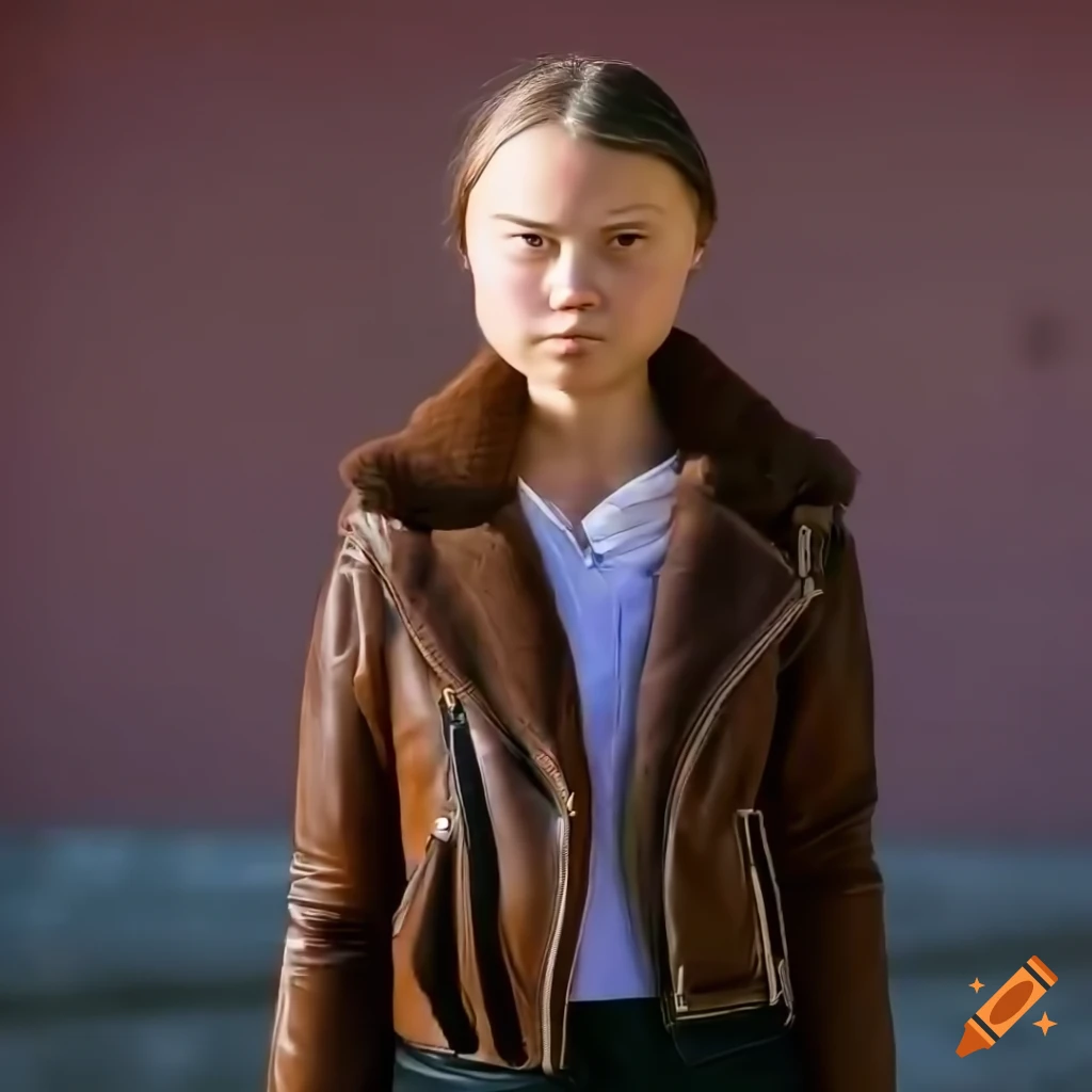 portrait of a young woman in a bomber jacket and leather leggings