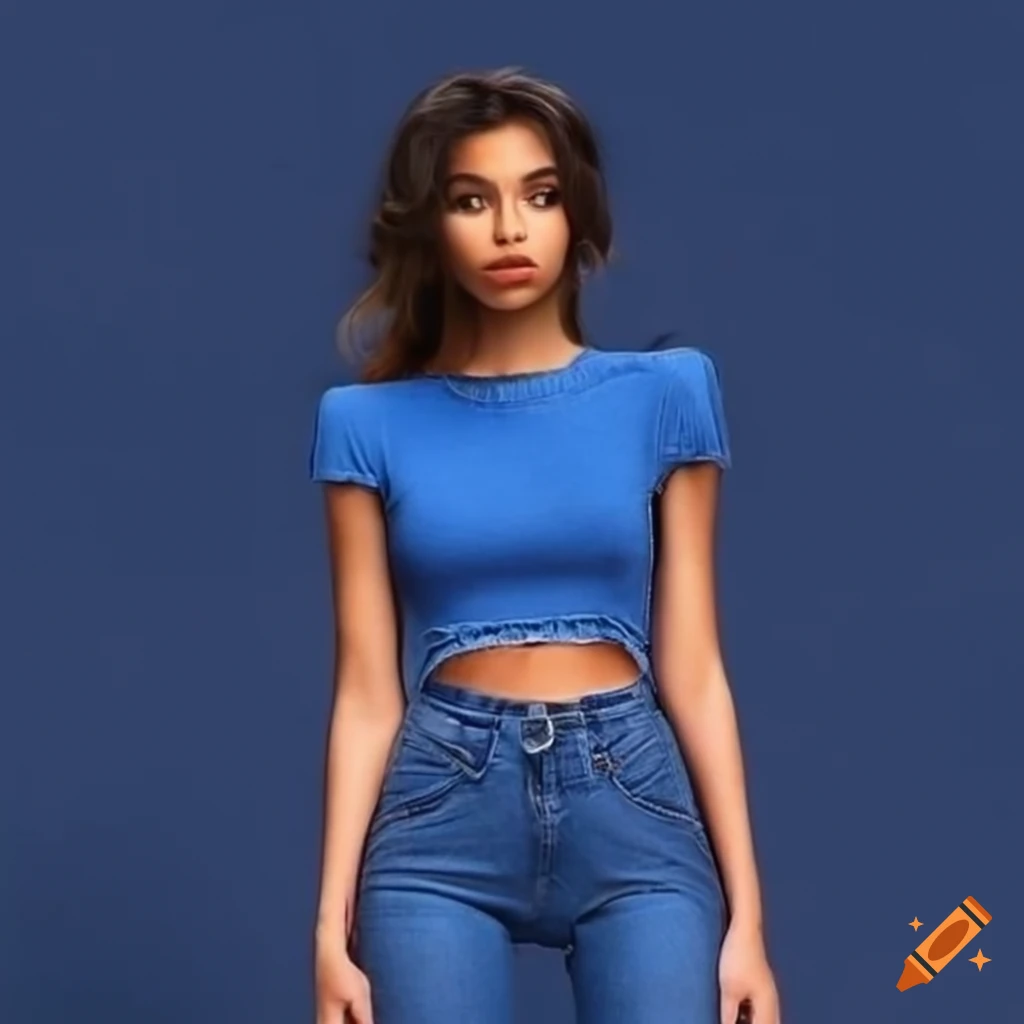 Royal blue skinny jeans and crop top outfit on Craiyon