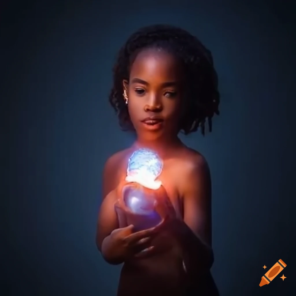 African American Girl Holding A Blue Stone On Craiyon