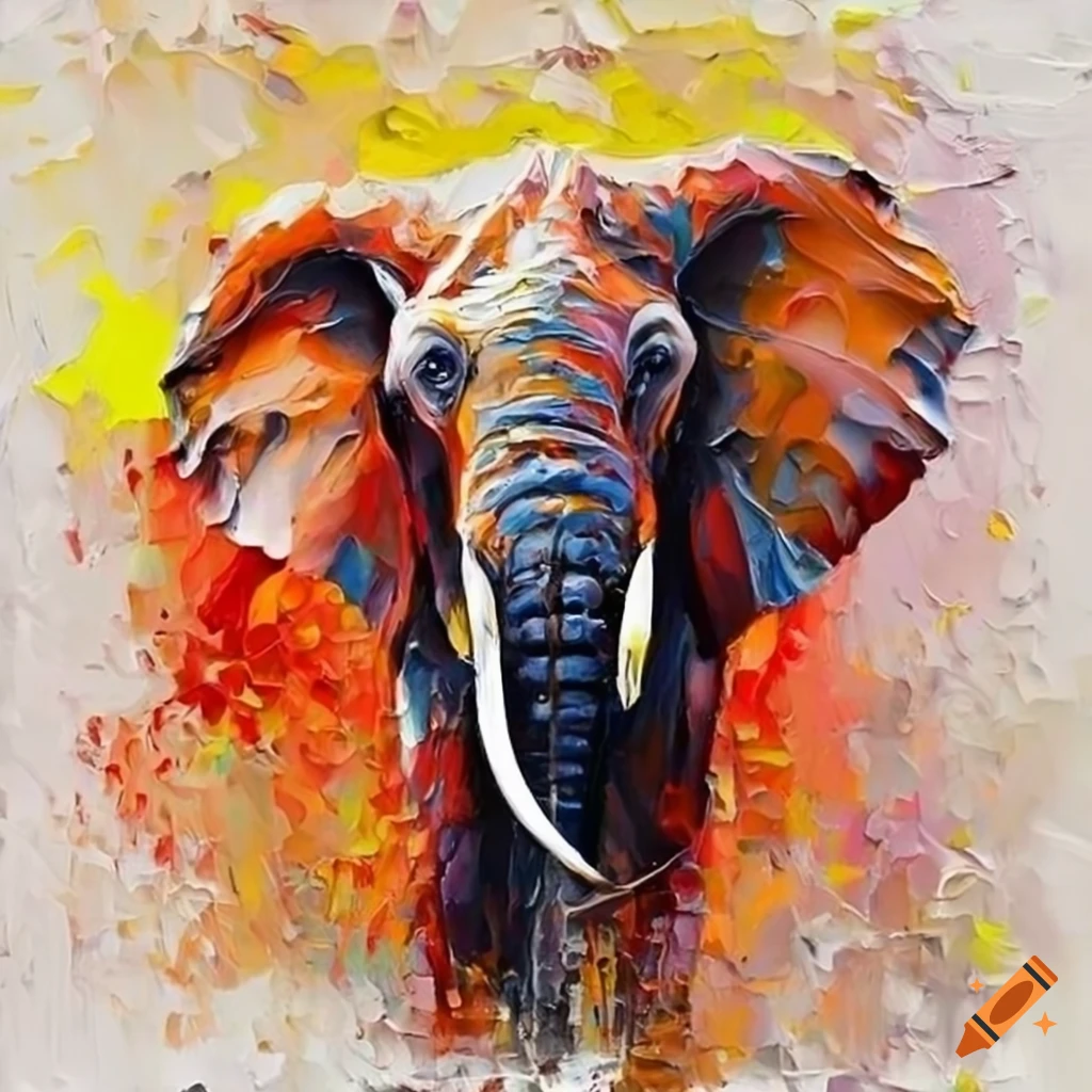 Palette knife painting of a majestic orange elephant on Craiyon