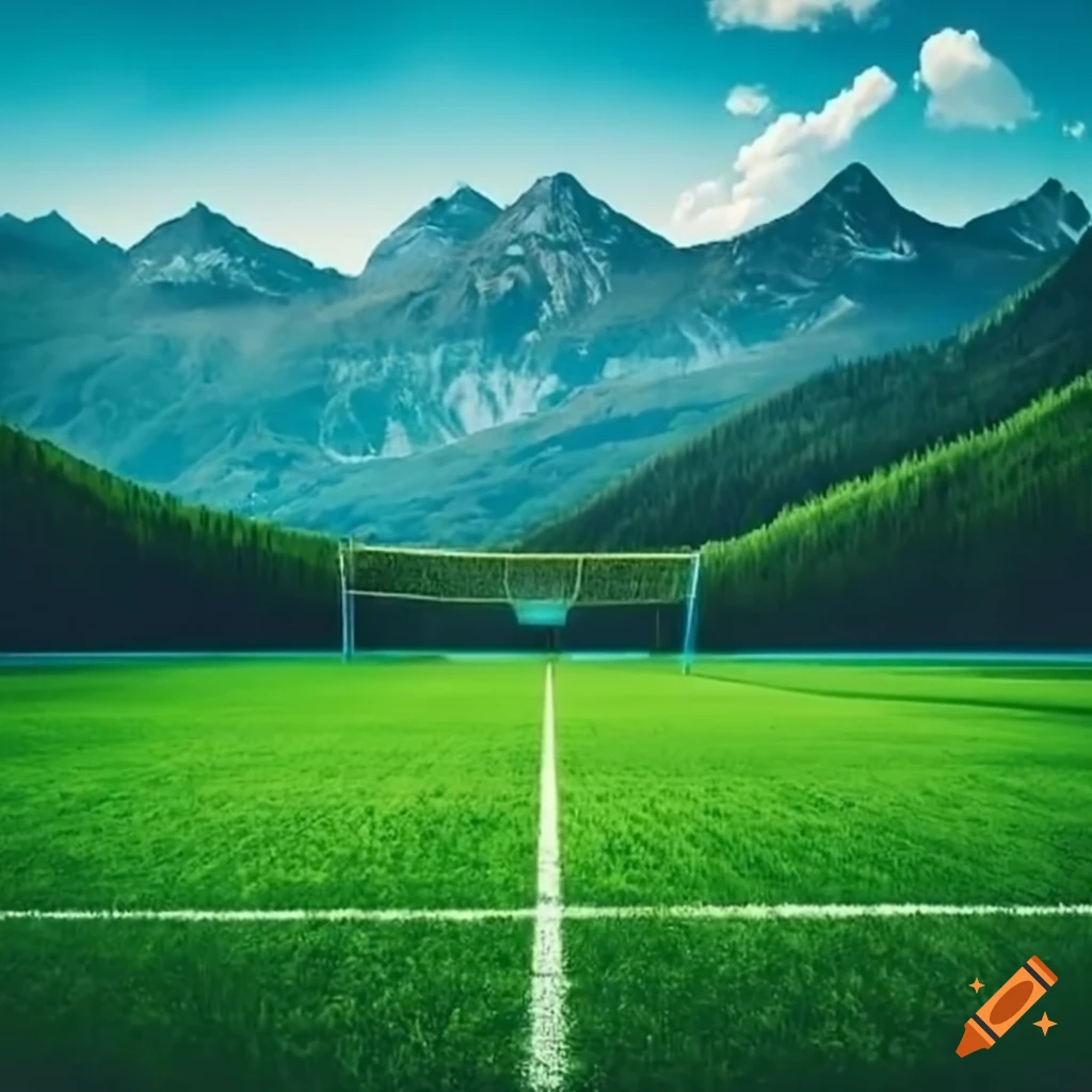 Football stadium surrounded by mountains