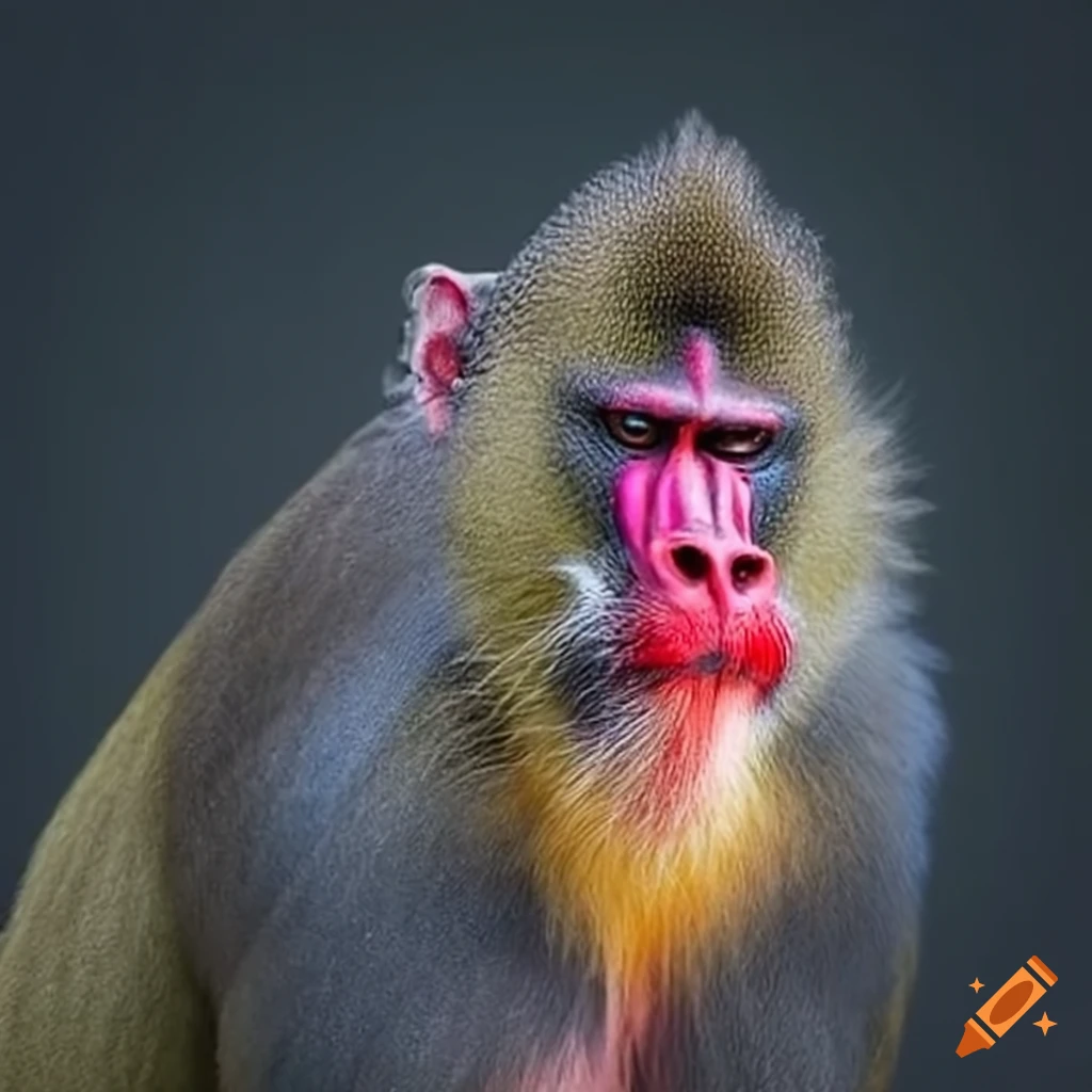 mandrill blowing a flying kiss