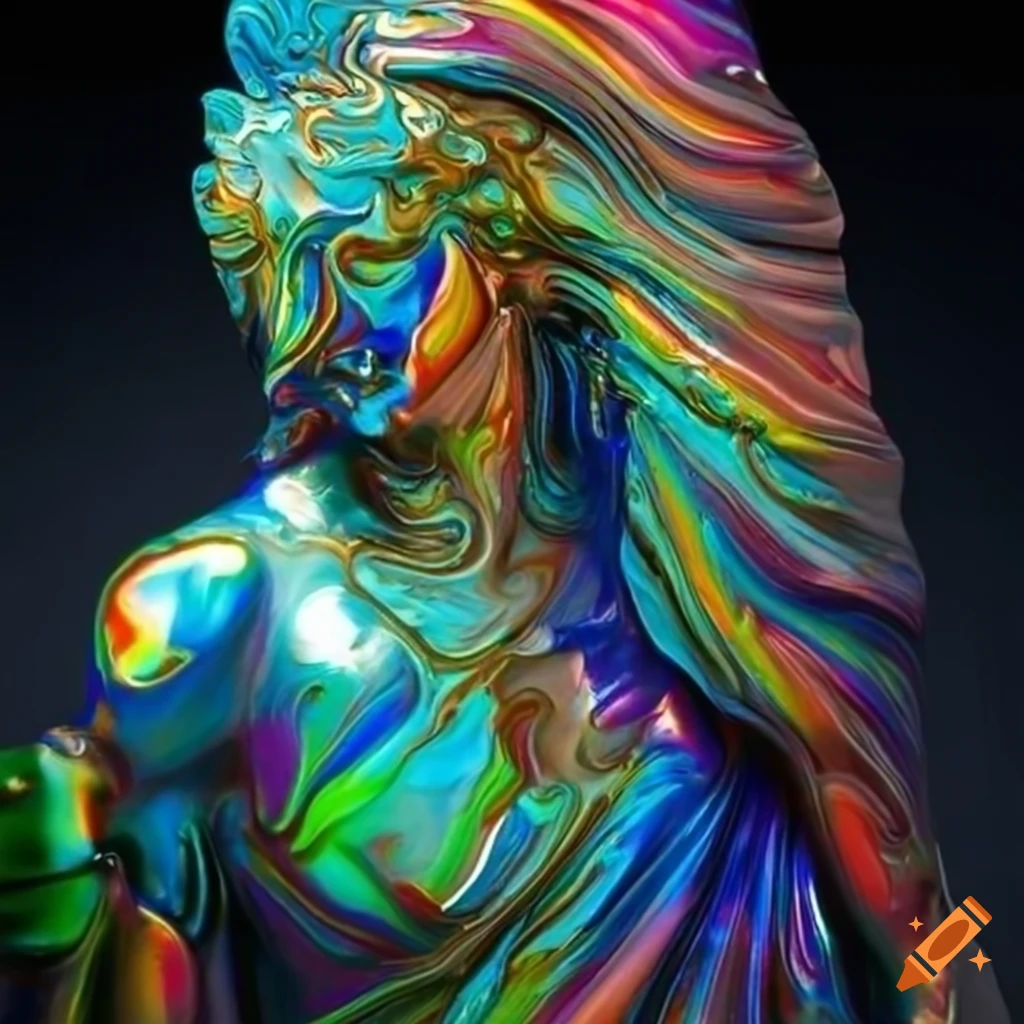 Colorful holographic marbled statue on Craiyon