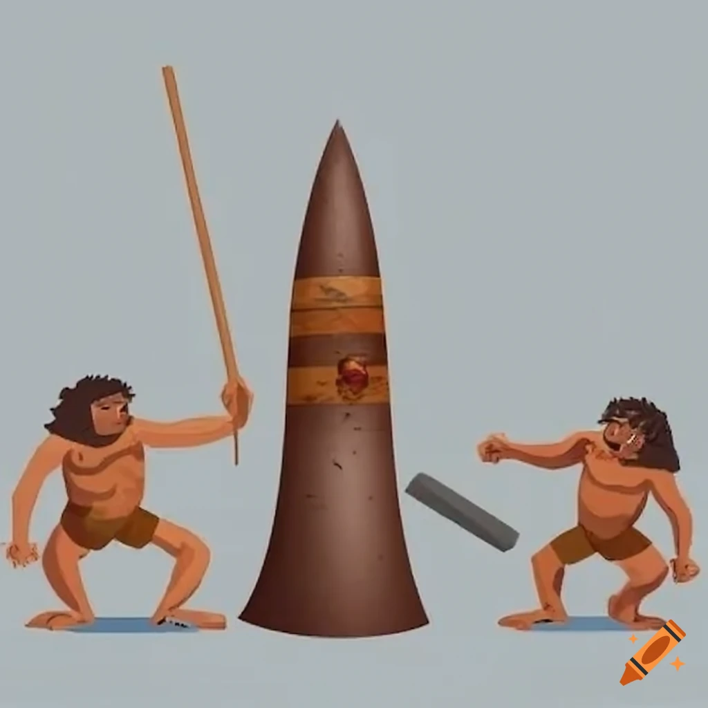 satirical image of cavemen building a rocket