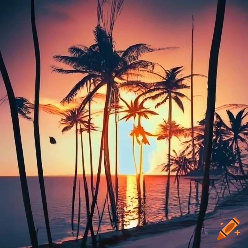sunset with palm trees
