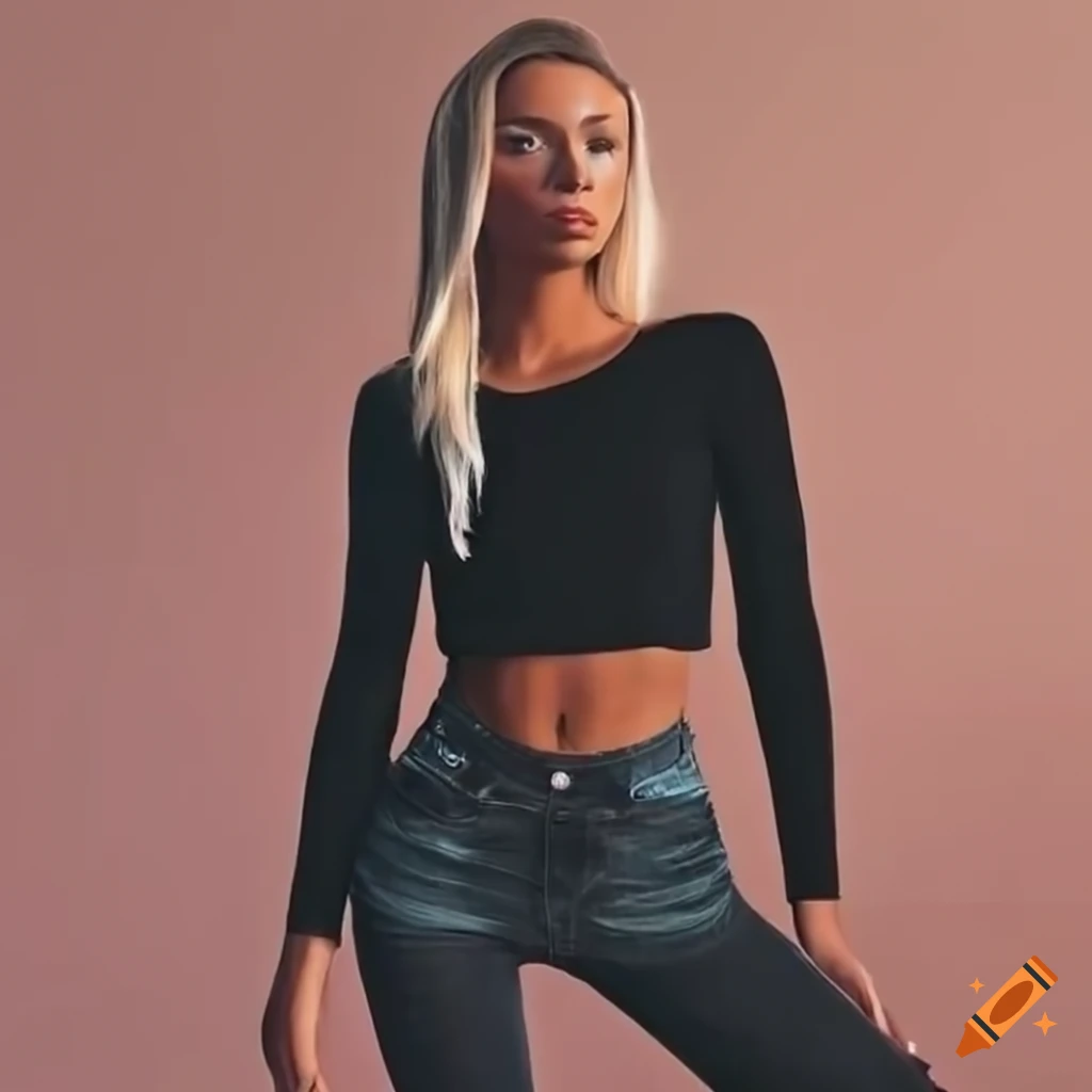 fashionable black skinny jeans and crop top outfit