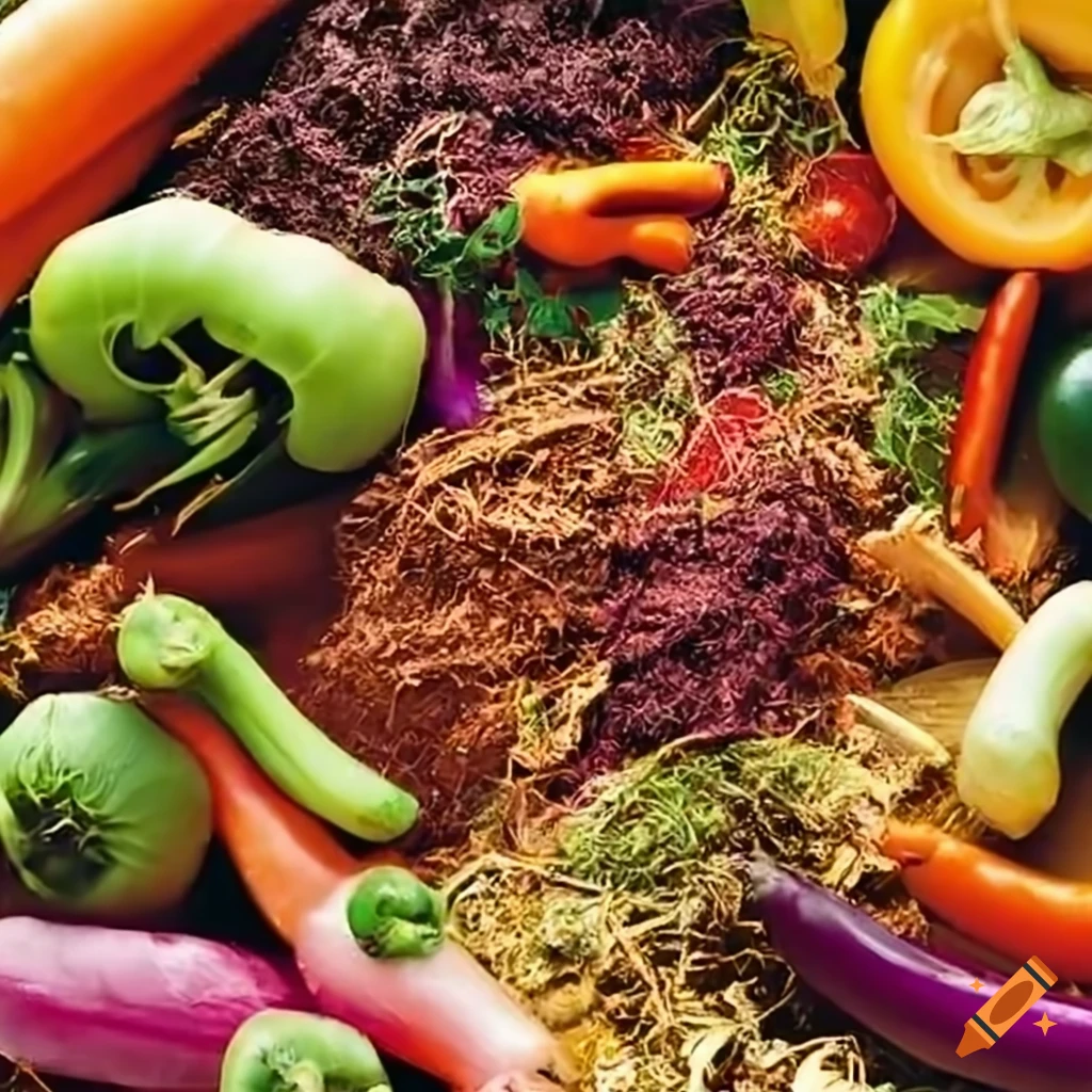 Vibrant mix of vegetables in compost on Craiyon