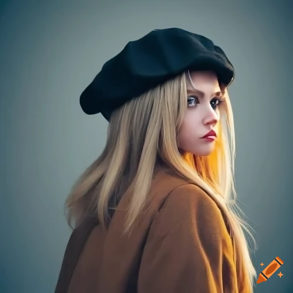 stylish-young-woman-in-a-black-newsboy-cap-and-brown-jacket-on-craiyon