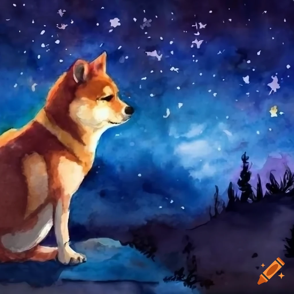 anime-style shiba inu gazing at the stars