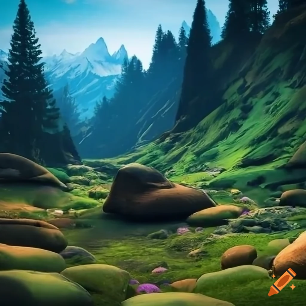 magical landscape with a crystal in the mountains
