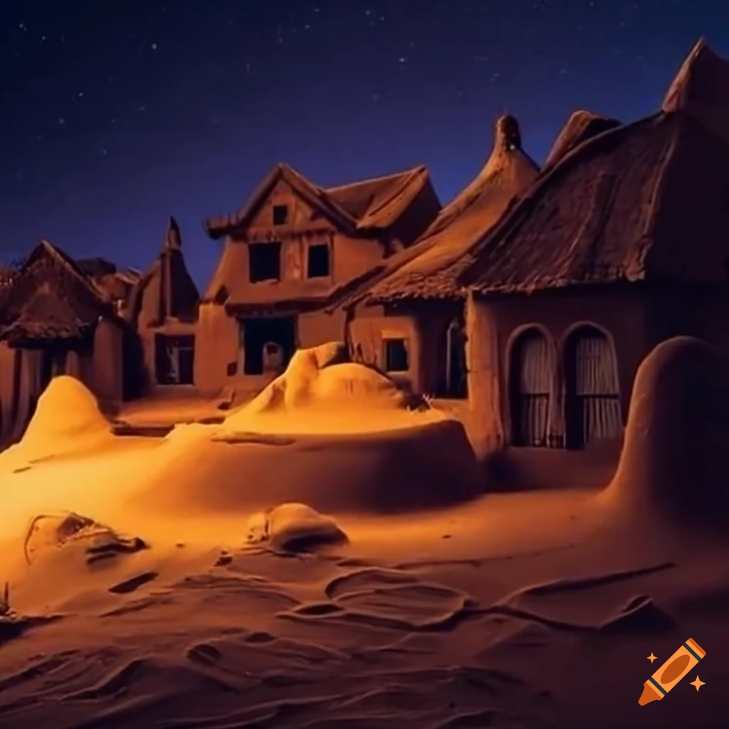 night view of a village in the desert