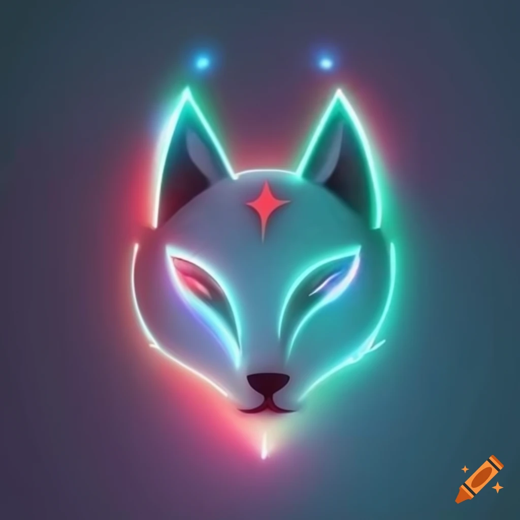 Sleek and stylish glowing kitsune logo on Craiyon