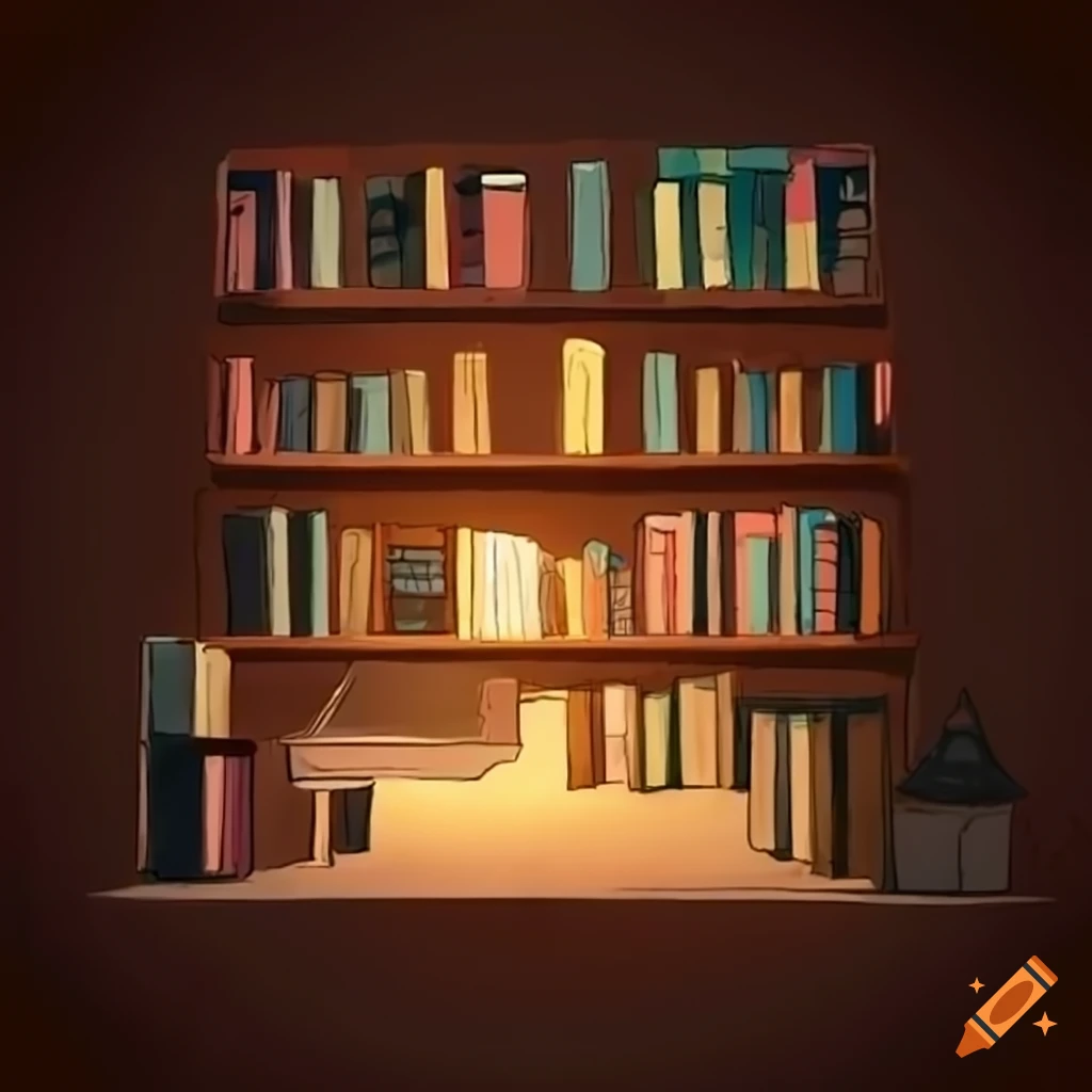 sketch of a charming hidden bookstore