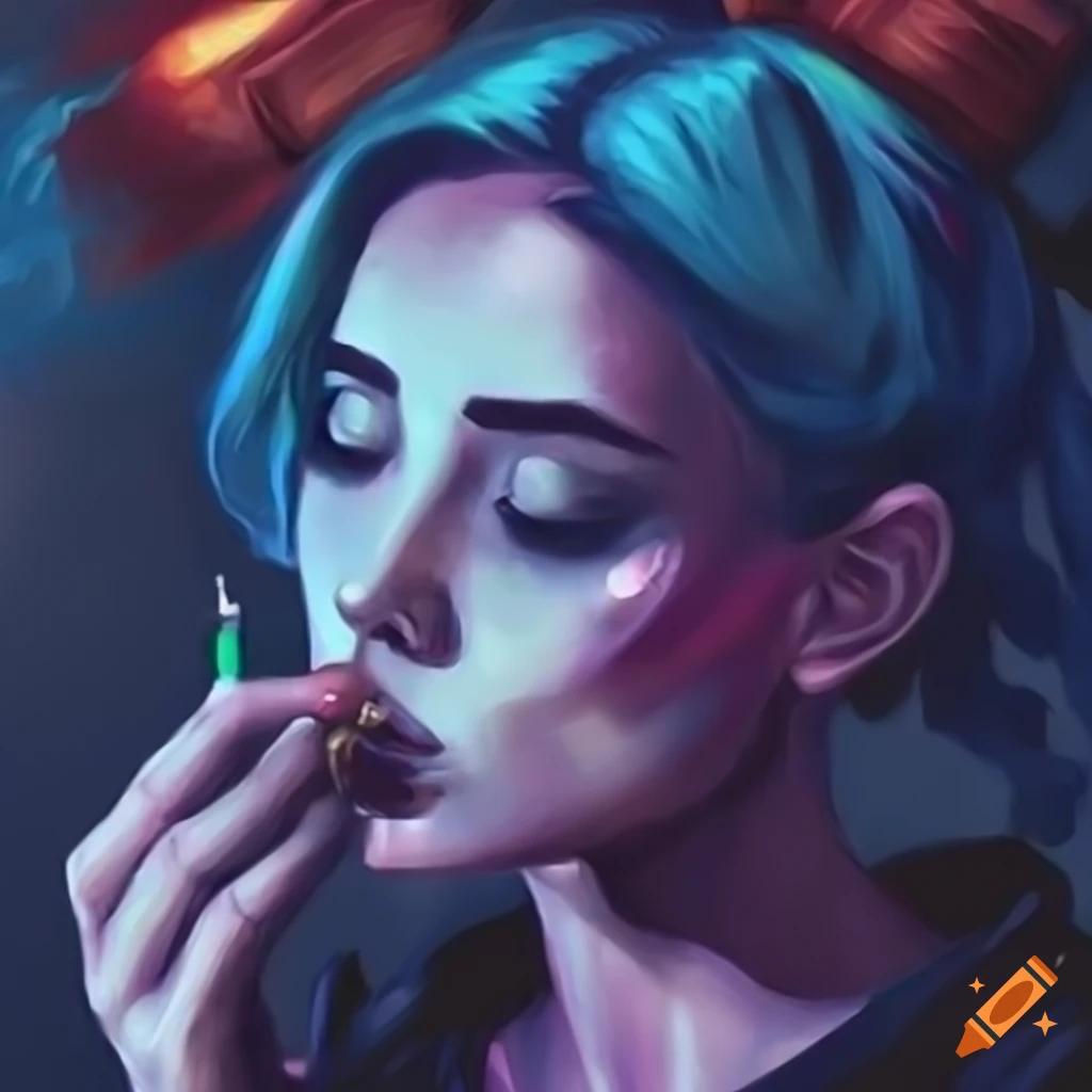 profile art of a lofi panda girl with dark blue hair