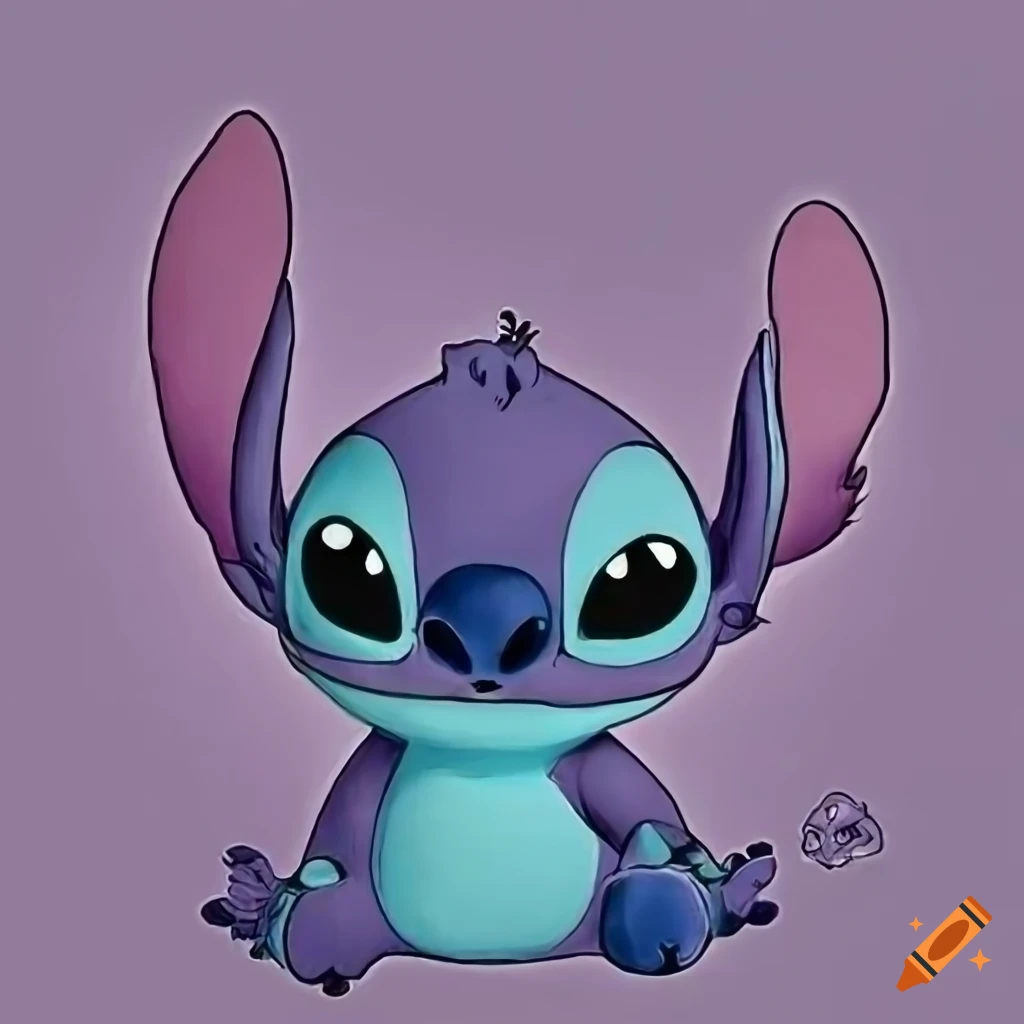 crayon drawing of Stitch in purple
