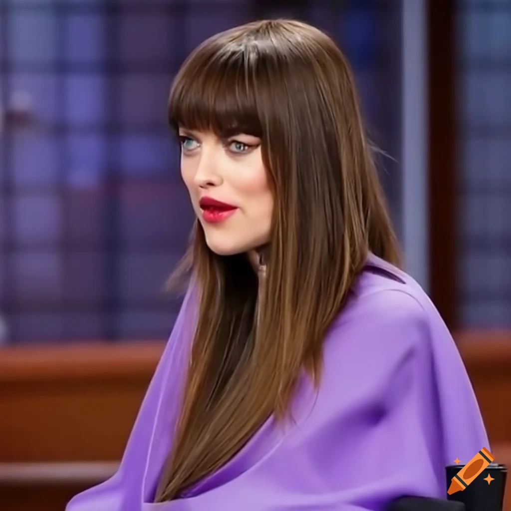 Dakota Johnson getting her hair cut on a talk show set