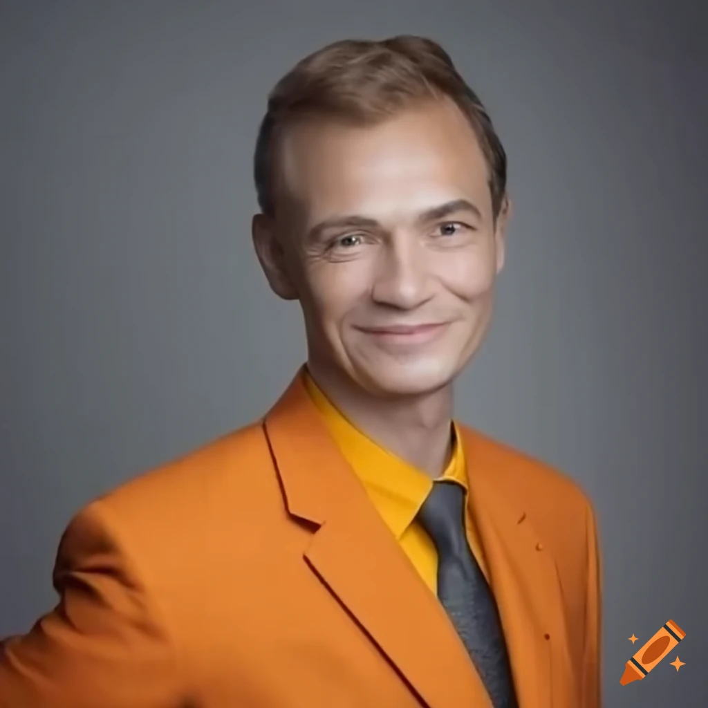 Stylish man in orange coat on Craiyon