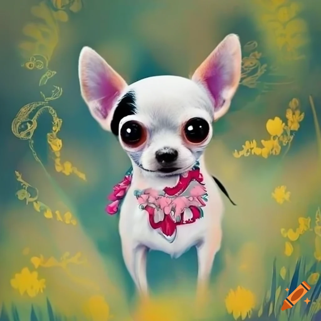 cute black and white chihuahua in wildflowers