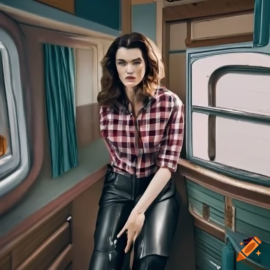 photo of a young actress resembling Rachel Weisz sitting in a caravan