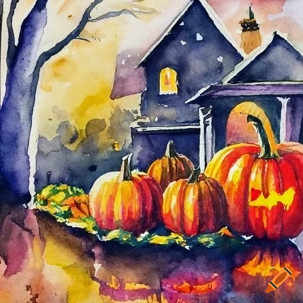 watercolor painting of Thanksgiving on Halloween