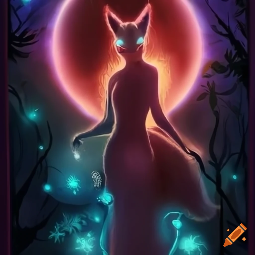 glowing kitsune tarot card