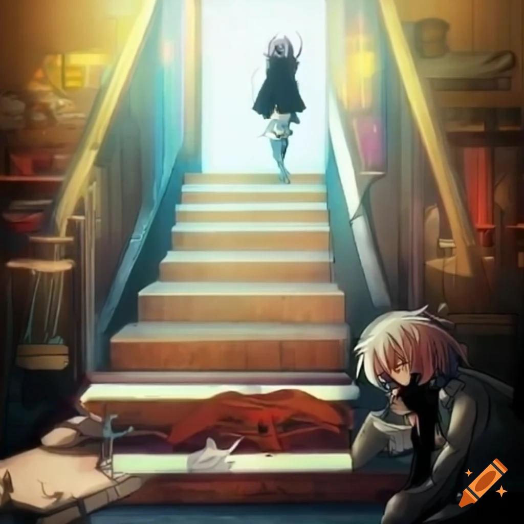 artistic depiction of an anime staircase