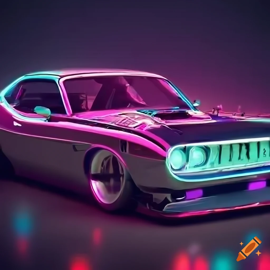Retro Sports Car With Neon Lights On Craiyon